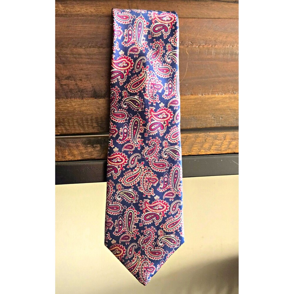 Neil Martin Vintage Silk Paisley Tie – Italian Silk Made in USA (Navy/Burgundy)